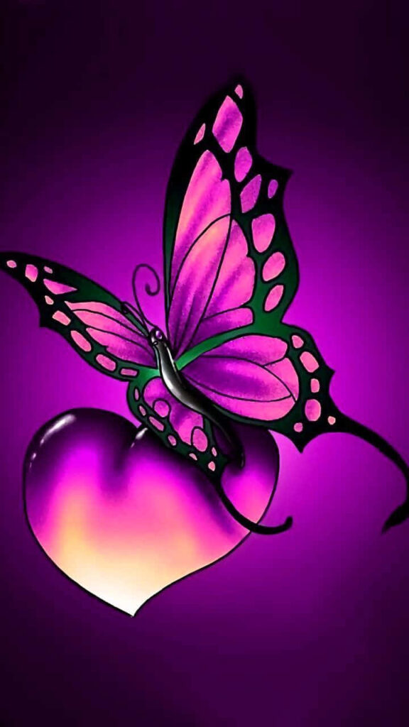 Stunning Purple Butterfly Wallpaper on Radiant Heart Background
