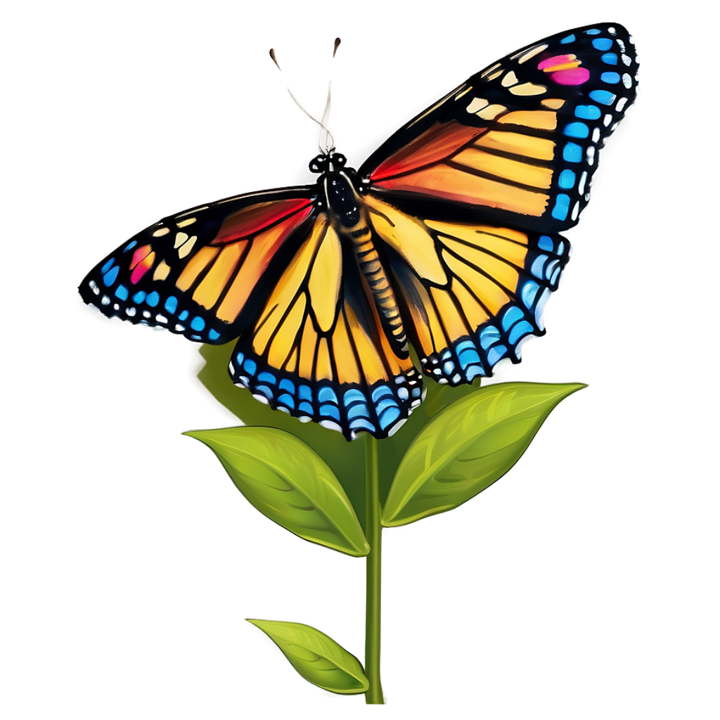Vibrant Butterfly Illustration on Green Leaves - Colorful Wallpaper