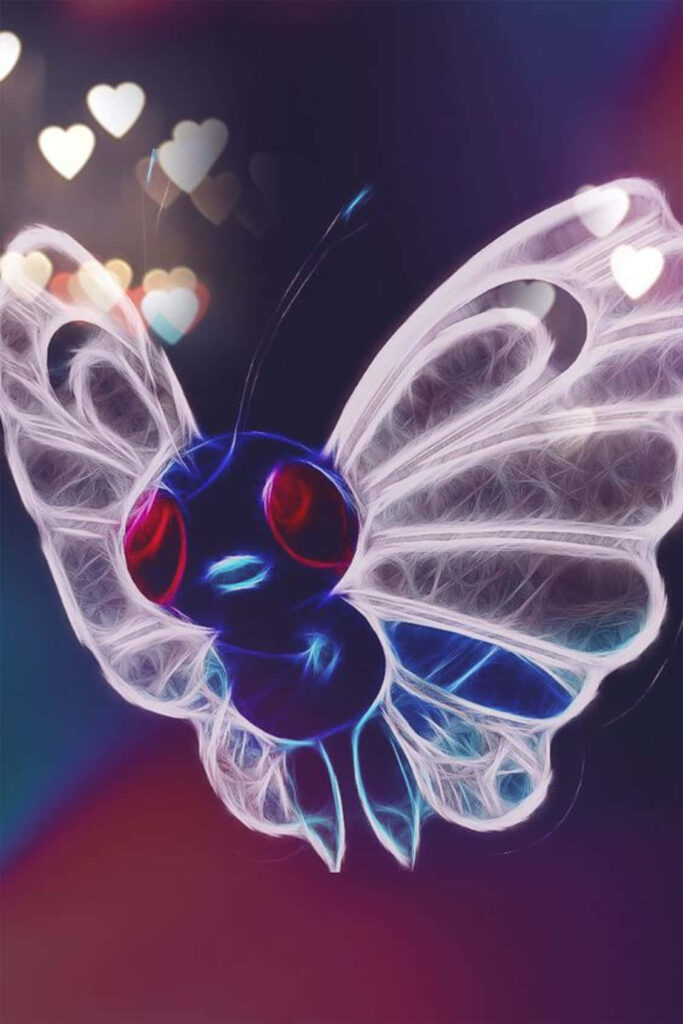Vibrant Butterfree Neon Wallpaper: Intricate Dreamy Background