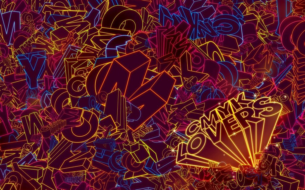 Vibrant CMYK Lovers Wallpaper: Bold Geometric Design in Brown & Black