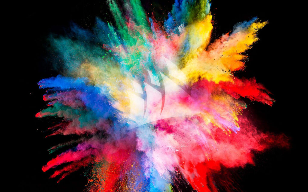 Vibrant CORSAIR wallpaper with colorful powder burst on black background digital art design