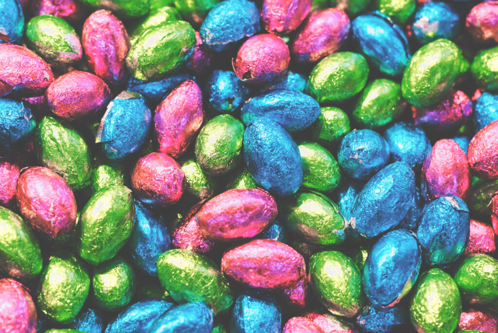Festive Candy Wallpaper: Vibrant Colors & Shiny Foil Design