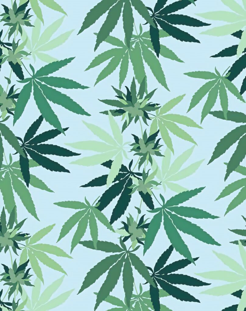 Vibrant Cannabis Leaf Wallpaper: Green Patterns on Light Blue