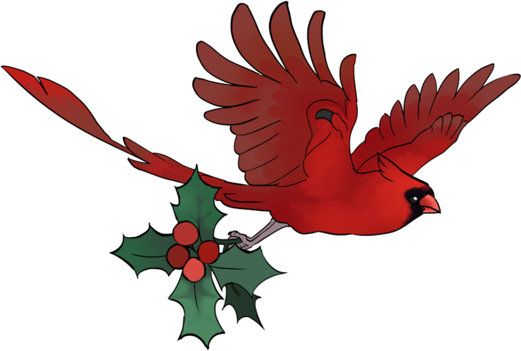 Vibrant Red Cardinal in Flight with Holly - Holiday Spirit Wallpaper