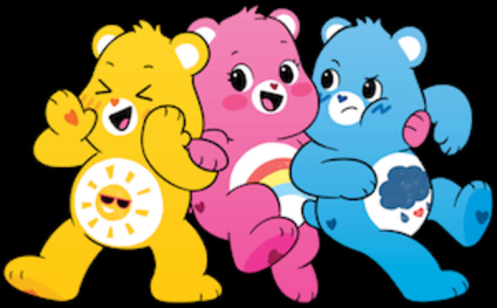 Colorful Cartoon Bears Wallpaper on Black Background - Vibrant Design