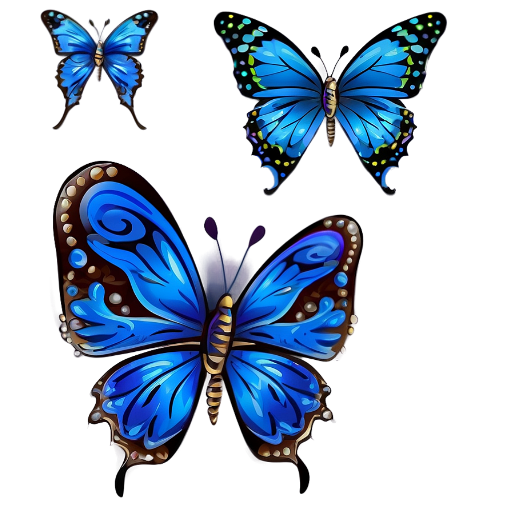 Colorful Cartoon Blue Butterflies Wallpaper on Soft Blue Gradient