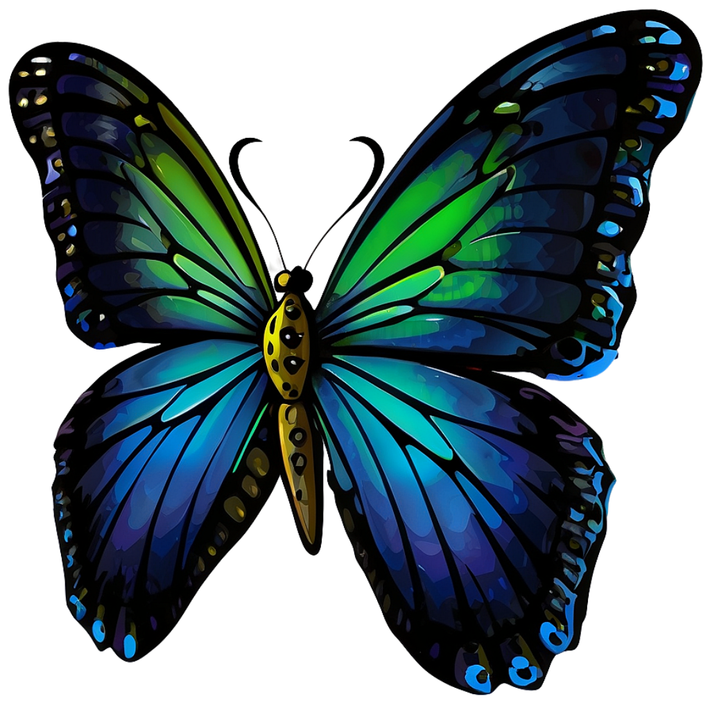Vibrant Cartoon Blue Butterfly Wallpaper with Glowing Gradient