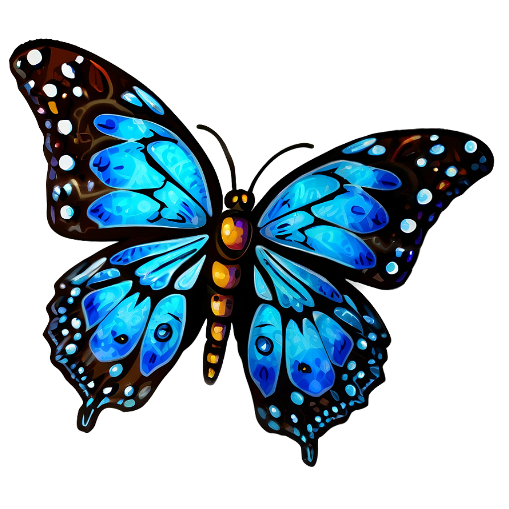 Vibrant Cartoon Blue Butterfly Wallpaper with Intricate Patterns