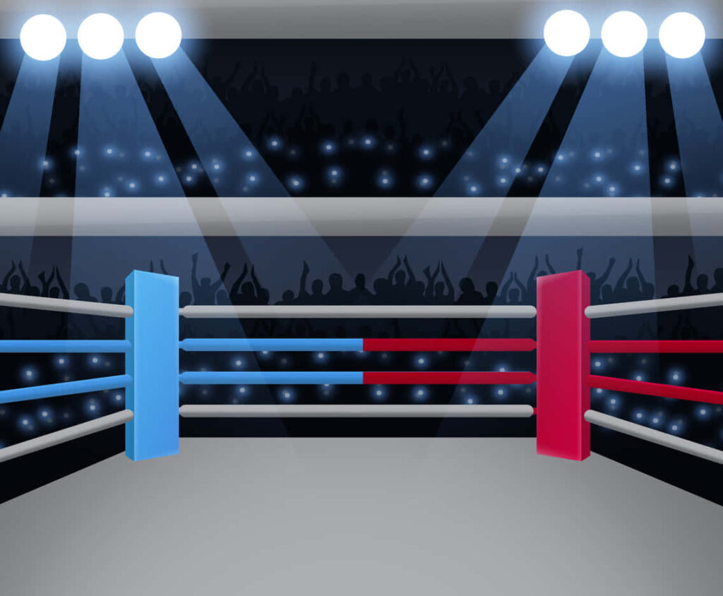 Vibrant Cartoon Boxing Ring Wallpaper with Energetic Crowd