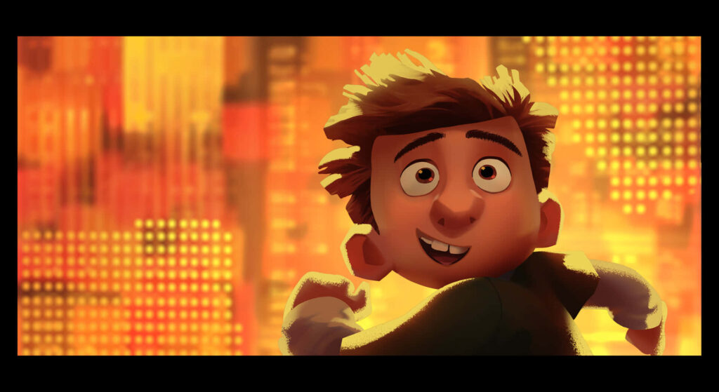 Vibrant Cartoon Wallpaper: Character Running in Bright Cityscape