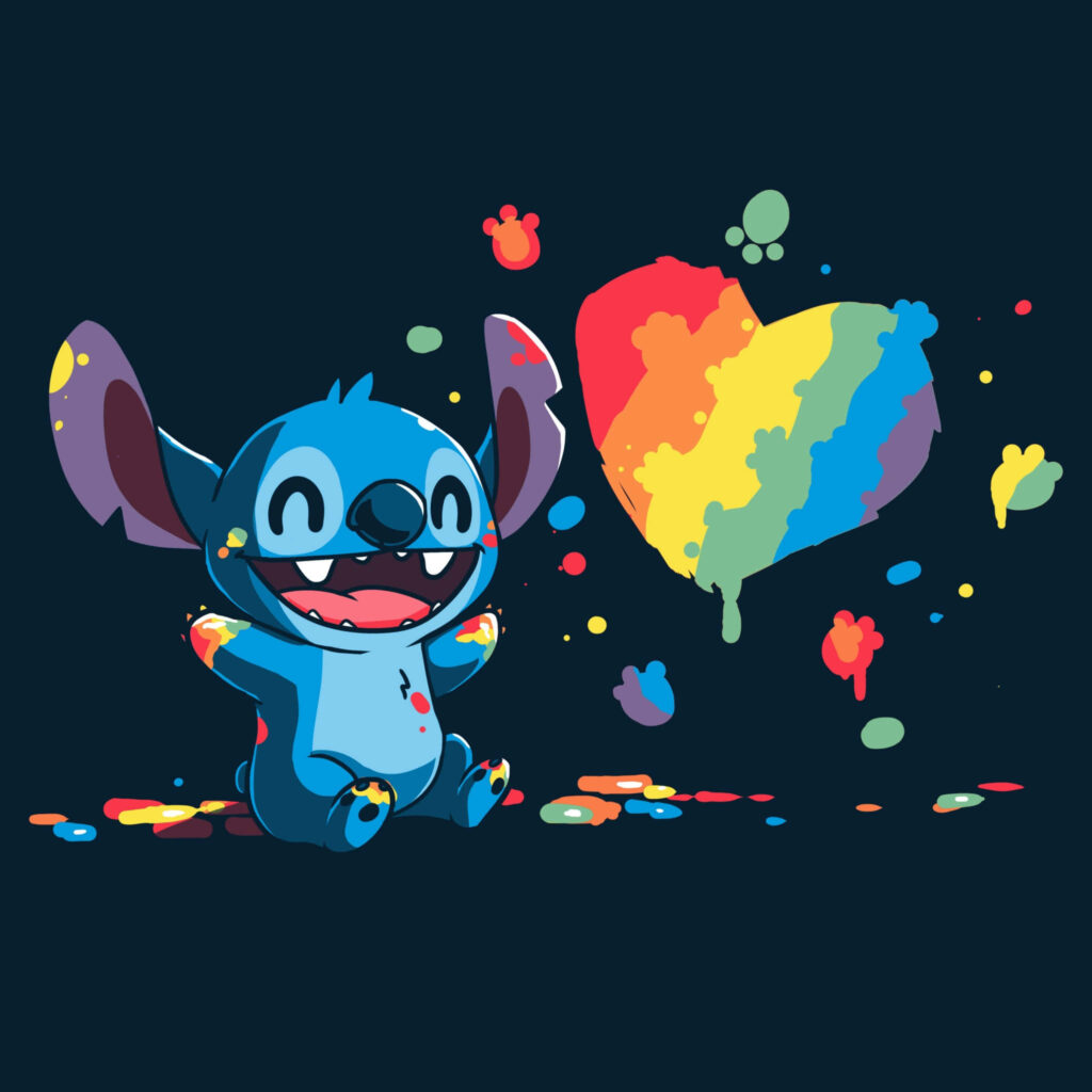 Joyful Blue Cartoon Character with Colorful Heart Wallpaper