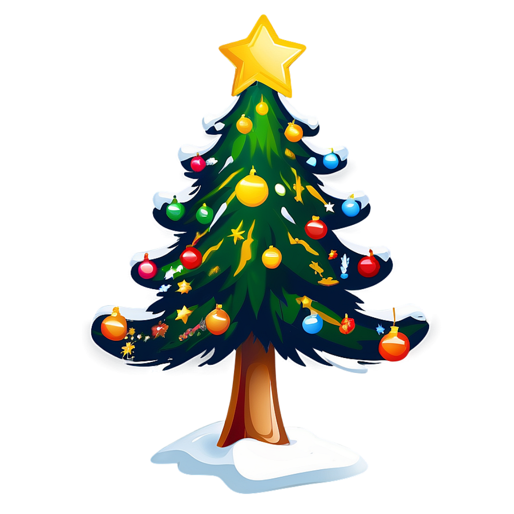 Vibrant Cartoon Christmas Tree Wallpaper with Snowy Background