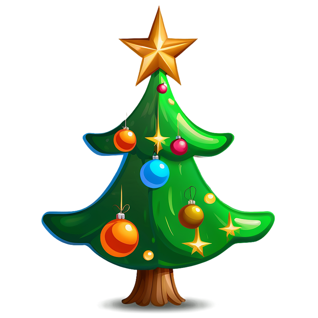 Colorful Cartoon Christmas Tree Wallpaper on Cheerful Green Background