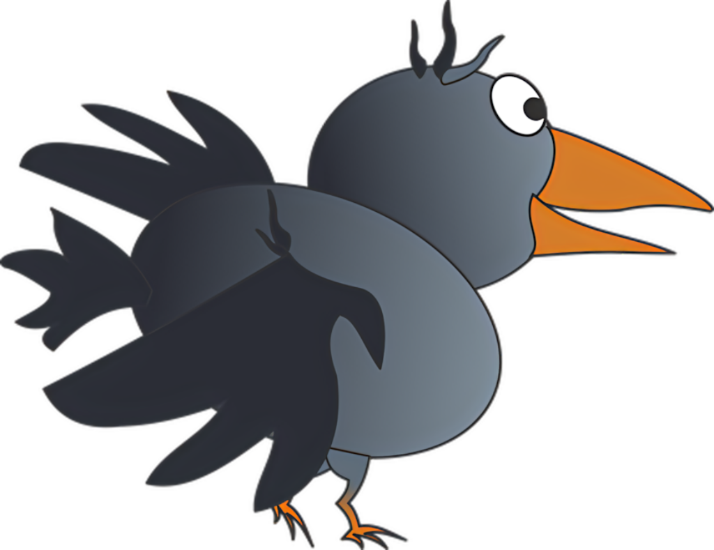 Vibrant Cartoon Crow Vector: Cheerful Black Feathers & Orange Beak Wallpaper