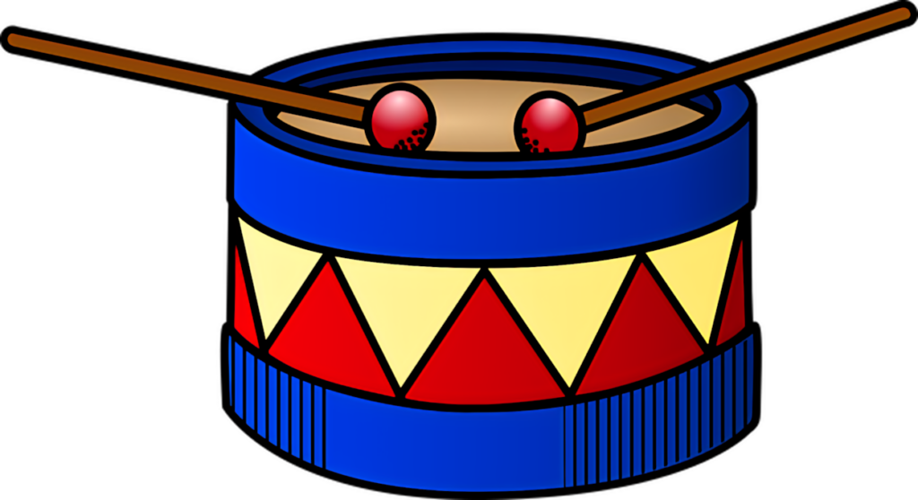 Vibrant Cartoon Drum Wallpaper with Geometric Patterns