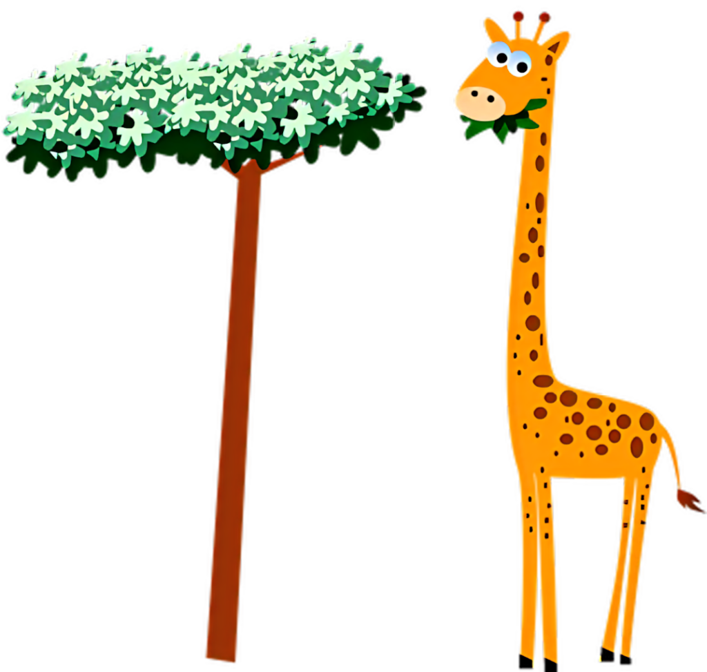 Playful Cartoon Giraffe Eating Leaves - Whimsical Wallpaper Background