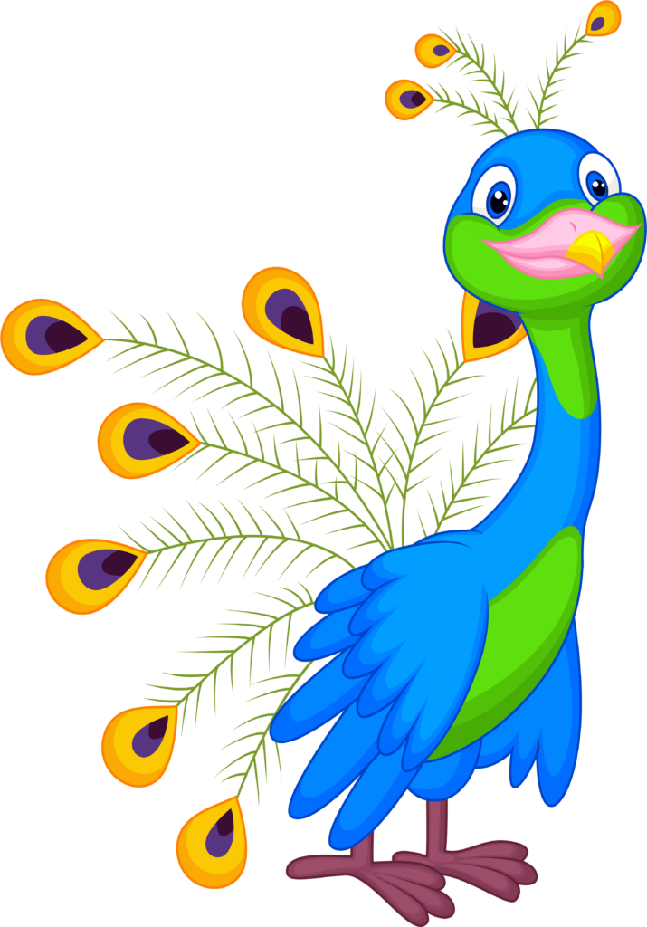 Vibrant Cartoon Peacock Wallpaper: Bright Blue & Green Design Background