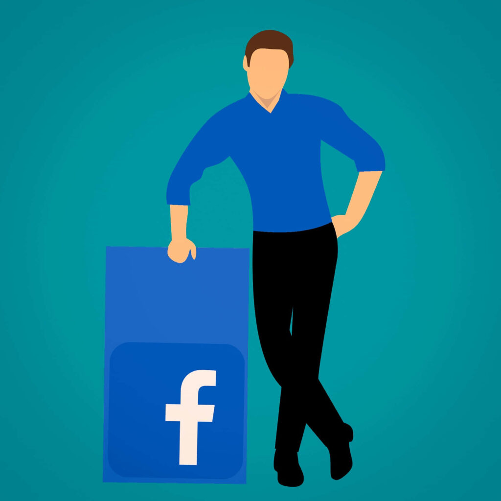 Creative Cartoon Profile Picture with Facebook Logo on Teal Wallpaper