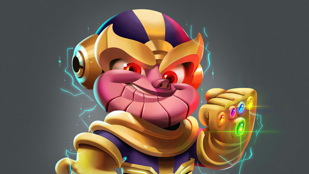 Playful Cartoon Thanos HD Wallpaper with Infinity Gauntlet Background