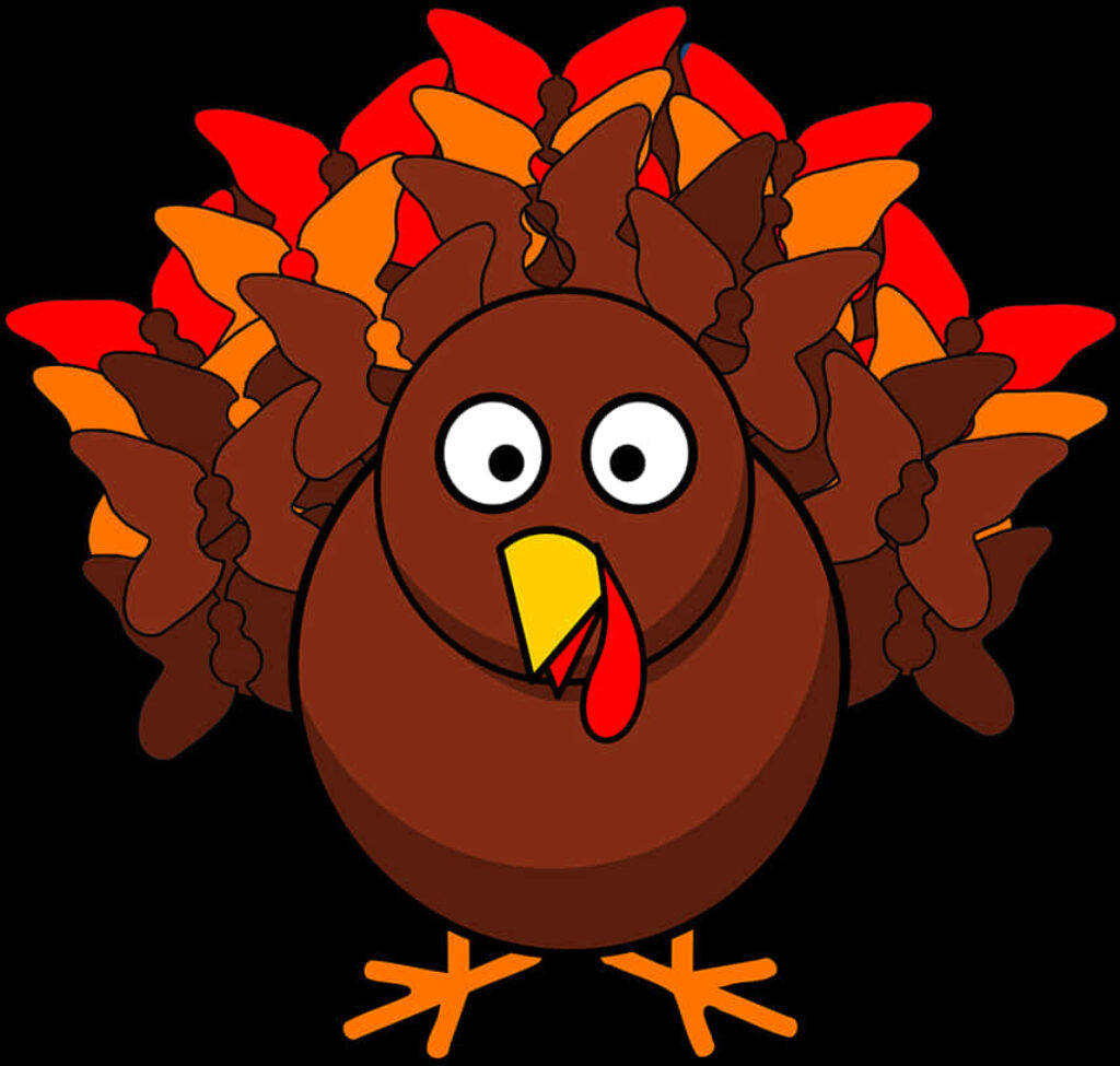 Vibrant Cartoon Turkey Illustration with Bold Colors Against Dark BG Wallpaper