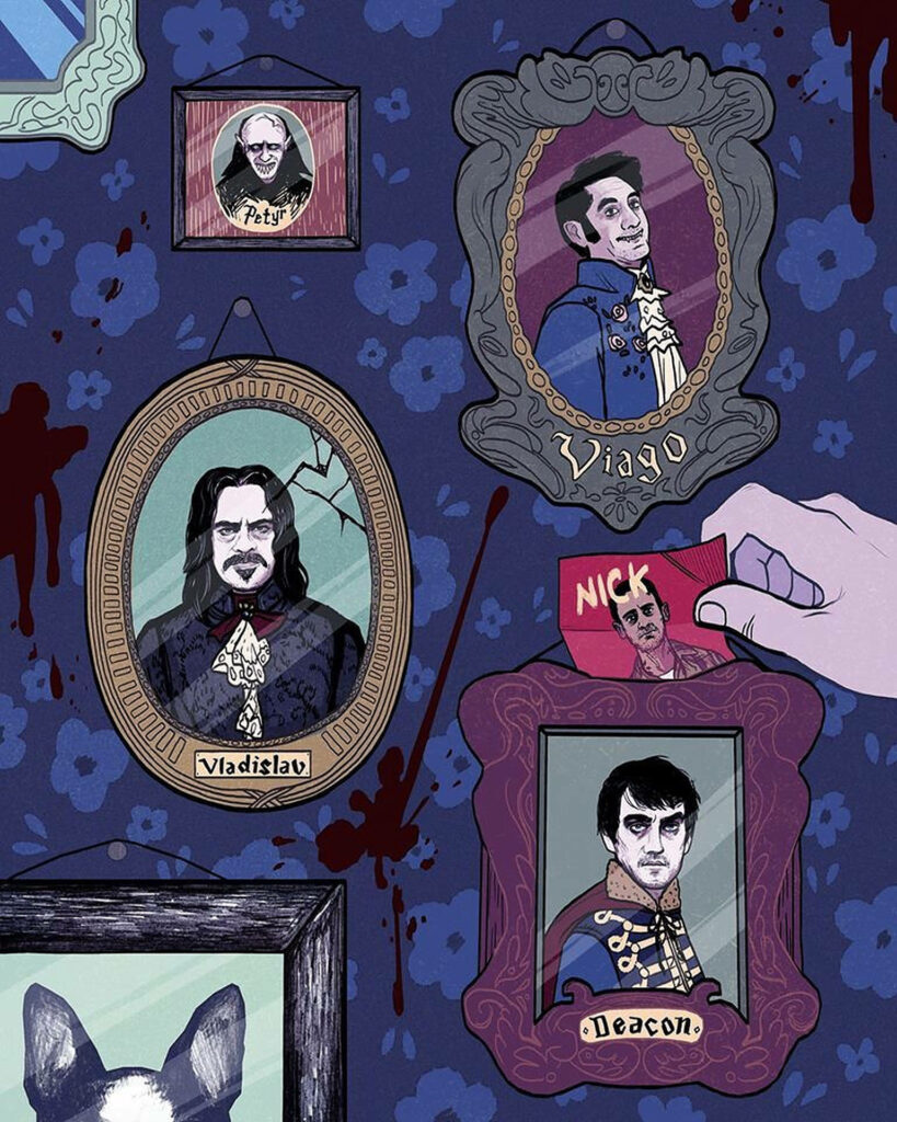 Vibrant Gothic Cartoon Wallpaper: What We Do In The Shadows Art