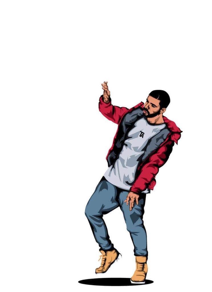 Vibrant Cartoon Wallpaper of Dancing Rapper Drake in Red Jacket
