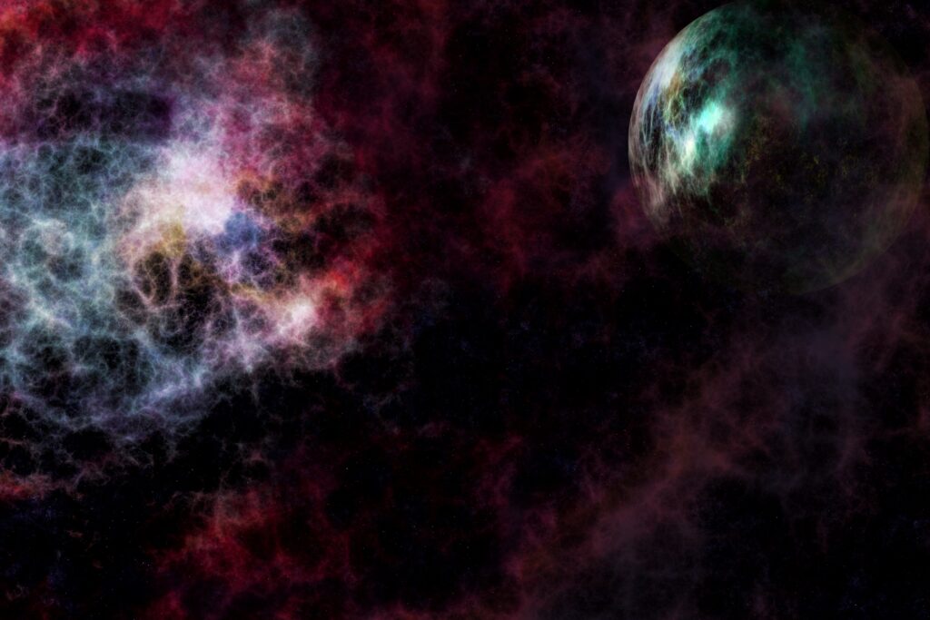 Vibrant Abstract Celestial Wallpaper with Cosmic Planet & Dust