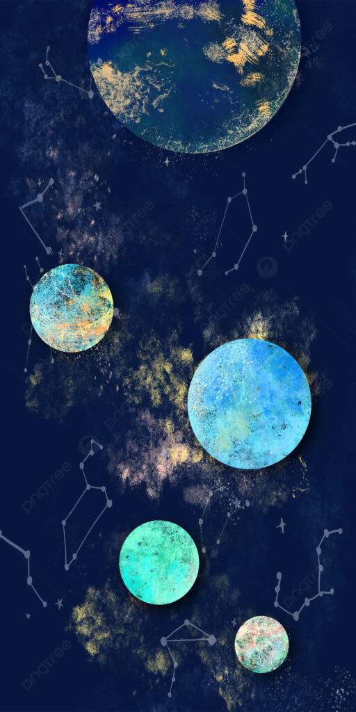 Vibrant Celestial Wallpaper: Planets & Constellations on Navy Background