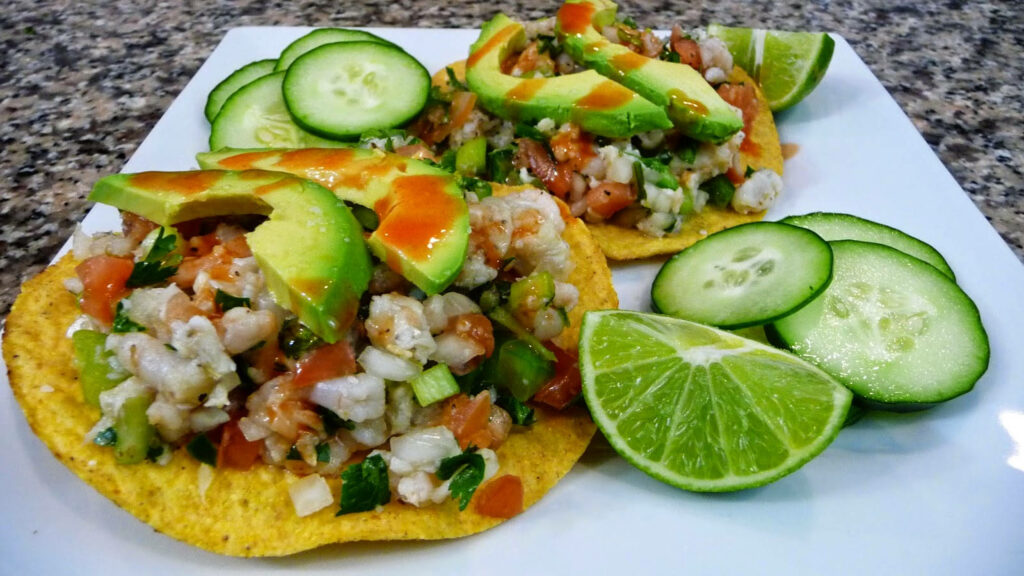 Vibrant Ceviche Tostadas Wallpaper: Avocado & Lime Delight