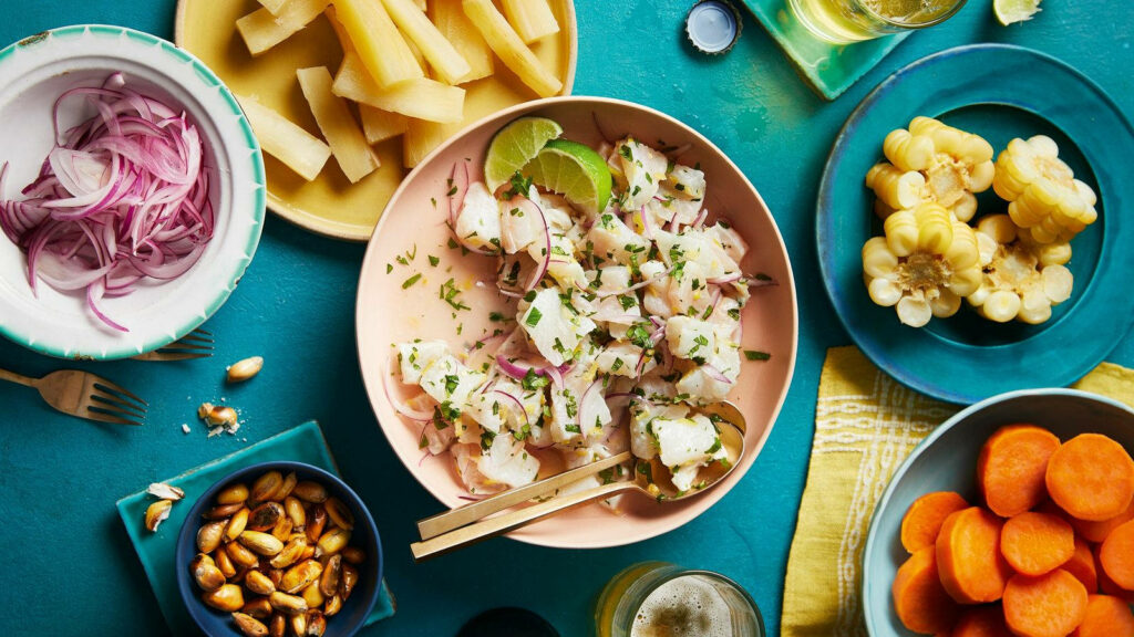 Vibrant Ceviche Wallpaper: Colorful Dish with Fresh Ingredients