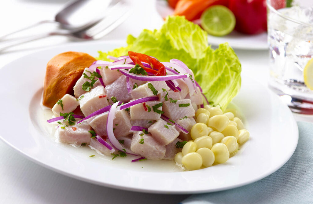 Vibrant Ceviche Wallpaper: Fresh Raw Fish & Sweet Potato Dish