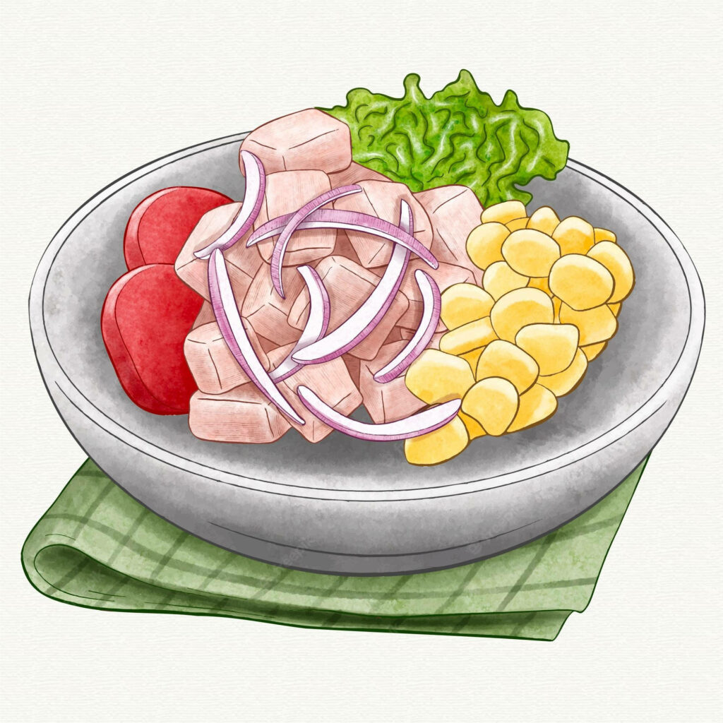 Vibrant Wallpaper of Fresh Ceviche with Seafood & Vegetables