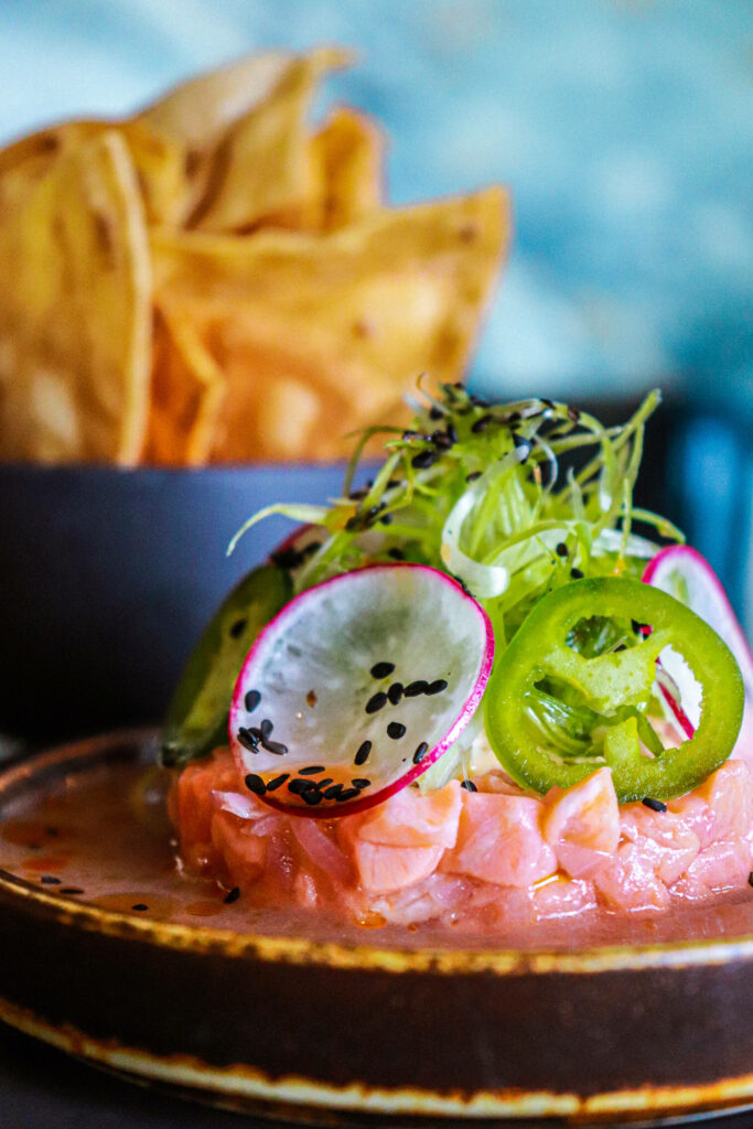 Vibrant Ceviche with Green Peppers & Tortilla Chips Wallpaper