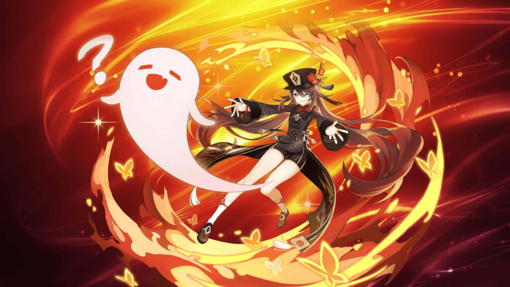 Fiery Character Wallpaper: Swirling Flames & Glow of Butterflies