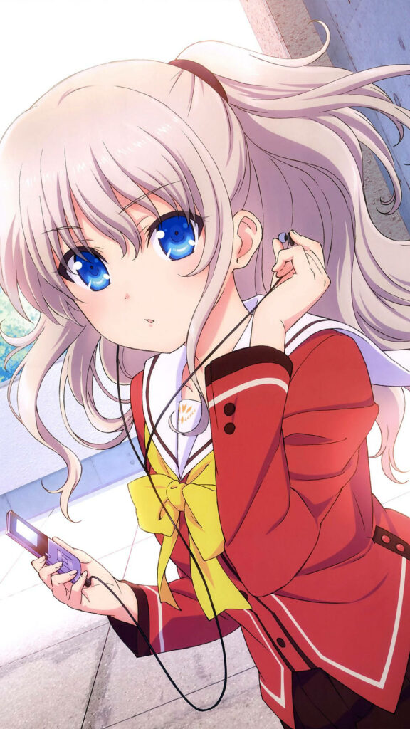 Vibrant Charlotte Wallpaper: Cute Anime Character in Red Uniform