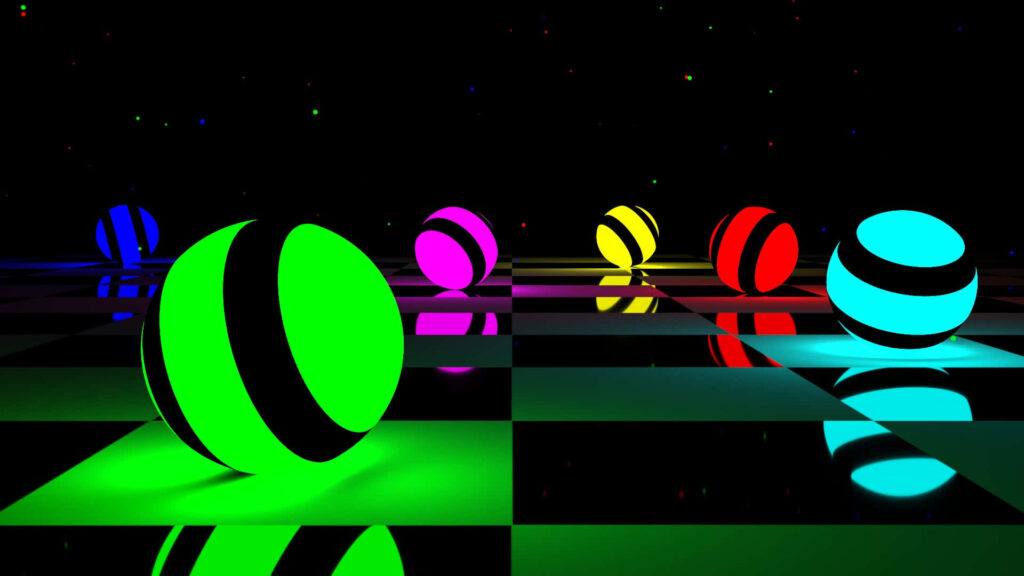 Vibrant Checkered Wallpaper with Colorful Reflective Spheres