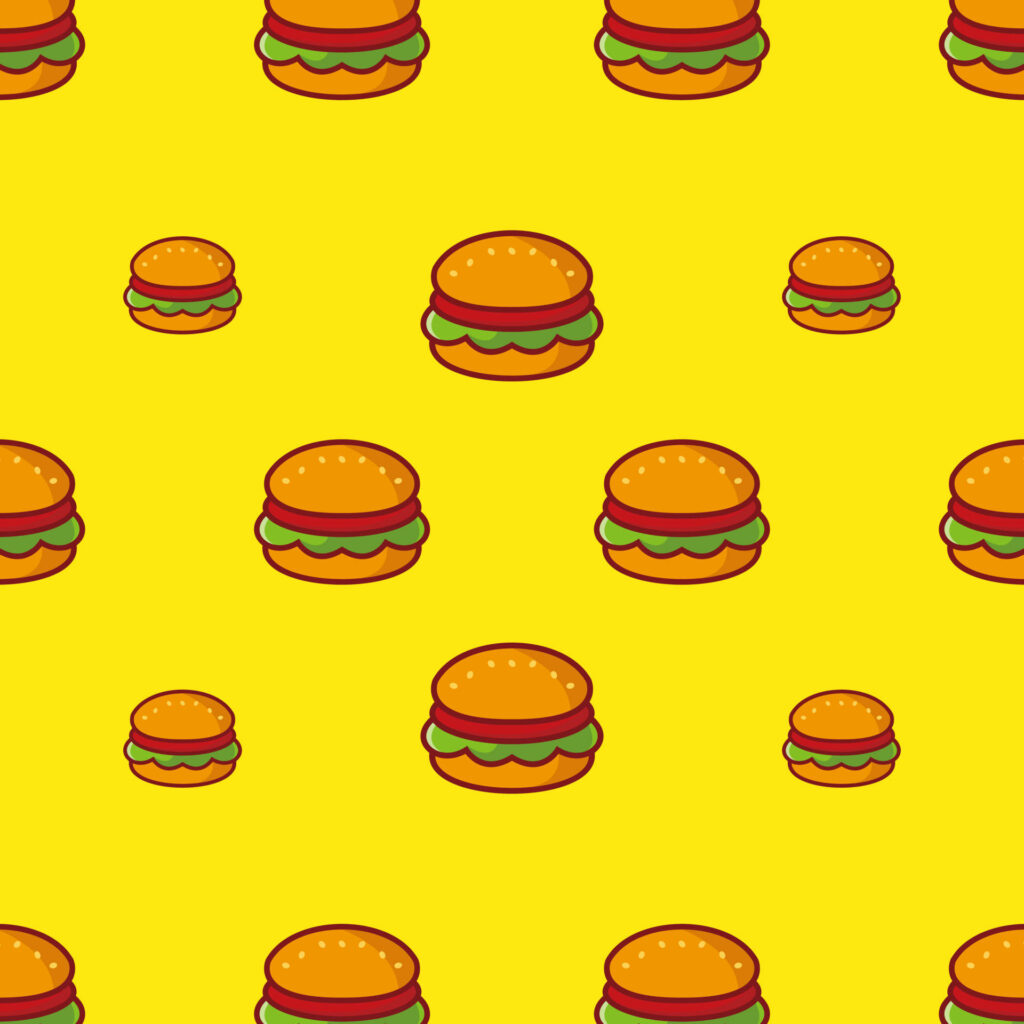 Vibrant Cheeseburger Pattern Wallpaper on Bright Yellow Background