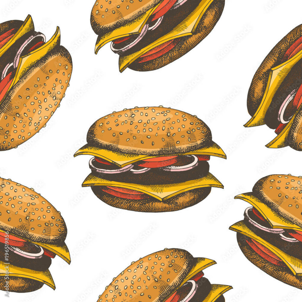 Vibrant Cheeseburger Seamless Pattern Wallpaper for Food Lovers