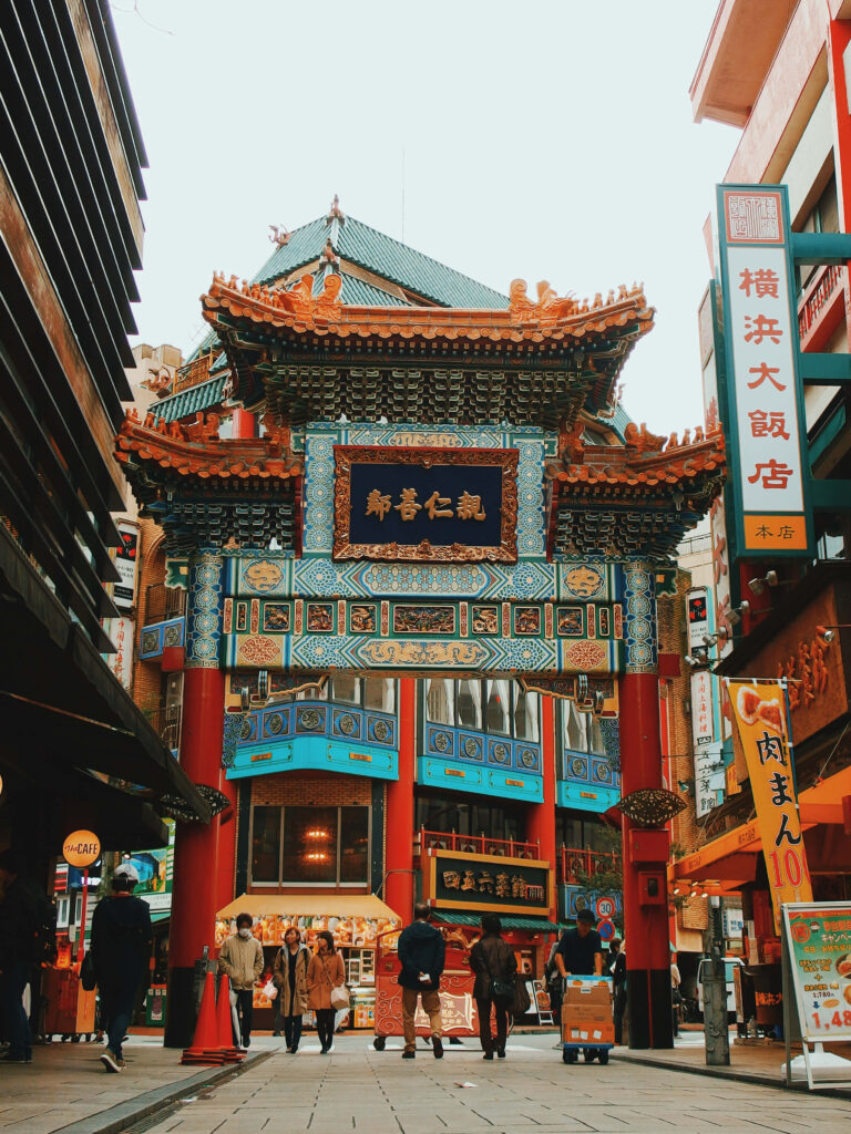 Vibrant Street View of Traditional Chinese Architecture - Wallpaper Background