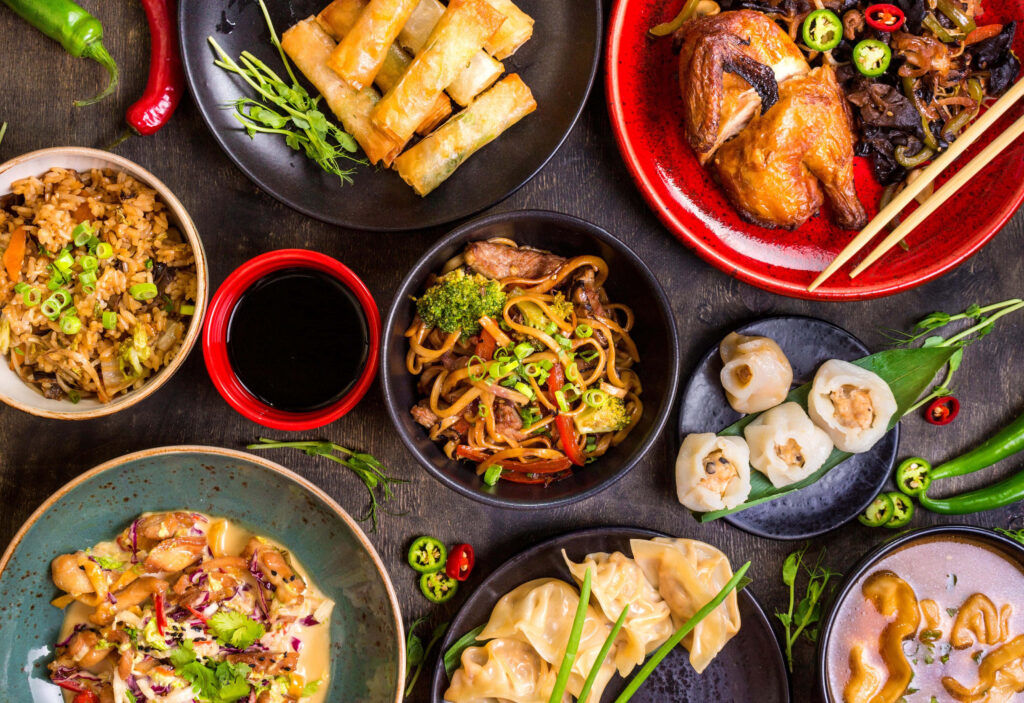 Elegant Chinese Cuisine Wallpaper: Dumplings, Fried Rice & More