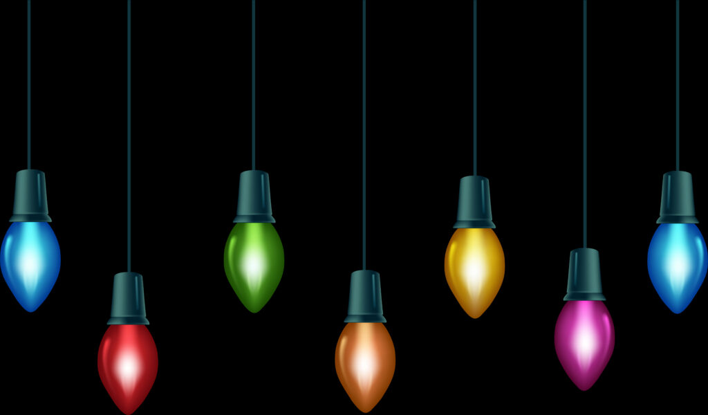 Vibrant Christmas Light Bulbs Wallpaper on Black Background