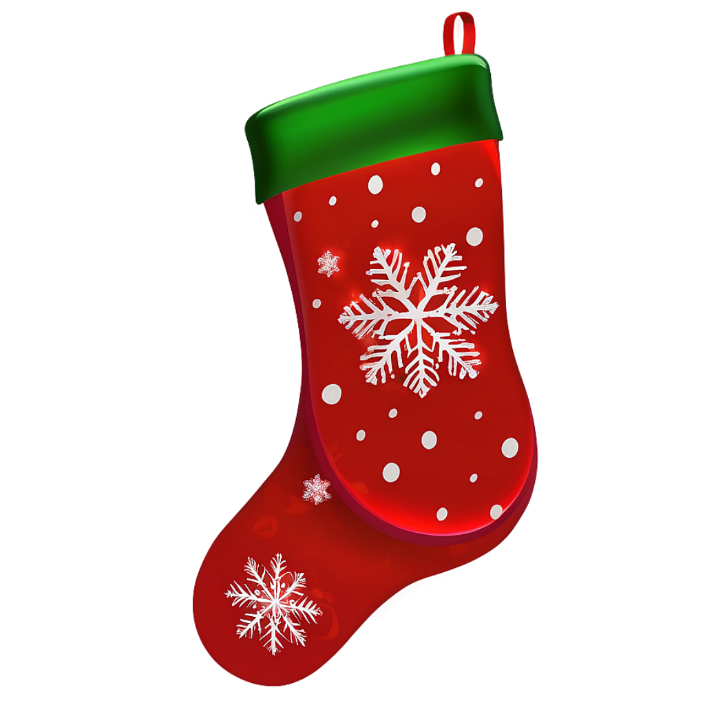 Festive Christmas Stocking: Green Cuff, Red Body, Snowflakes & Polka Dots Wallpaper