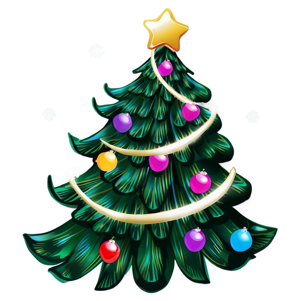 Vibrant Christmas Tree Digital Wallpaper with Snowflakes & Ornaments