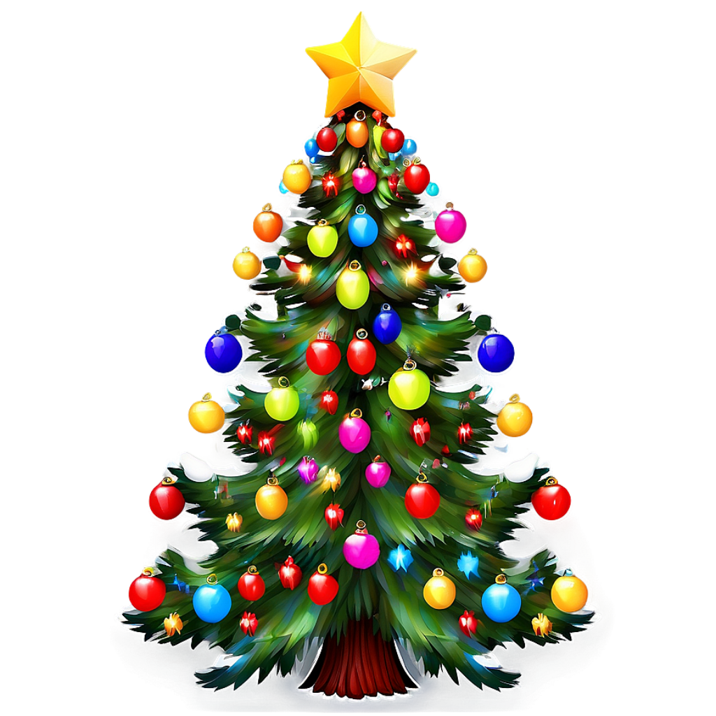 Vibrant Christmas Tree Wallpaper with Ornaments & Golden Star