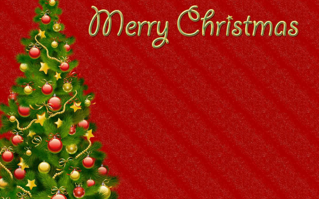Vibrant Christmas Tree Wallpaper with Red & Gold Ornaments