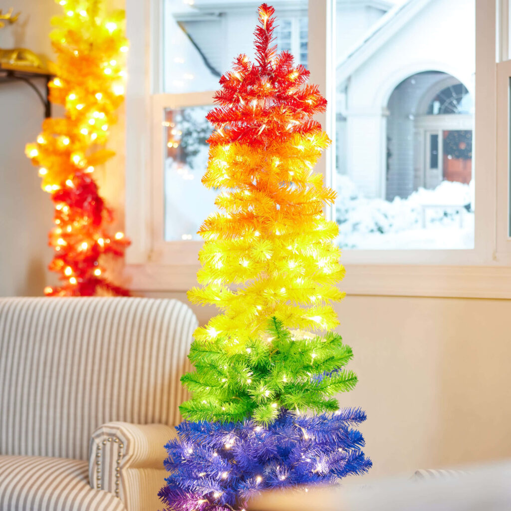Vibrant Christmas Tree Wallpaper: Modern Rainbow Holiday Decor