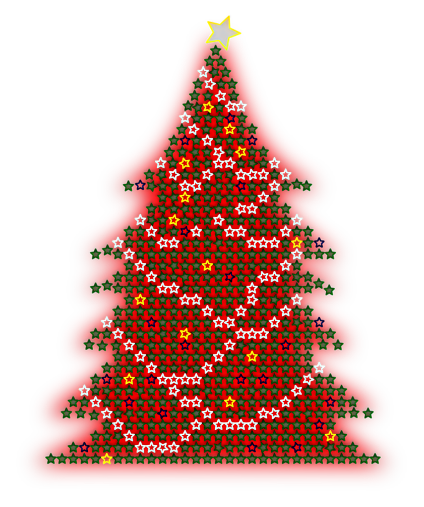 Vibrant Christmas Tree Wallpaper: Red, Green & Yellow Star Theme