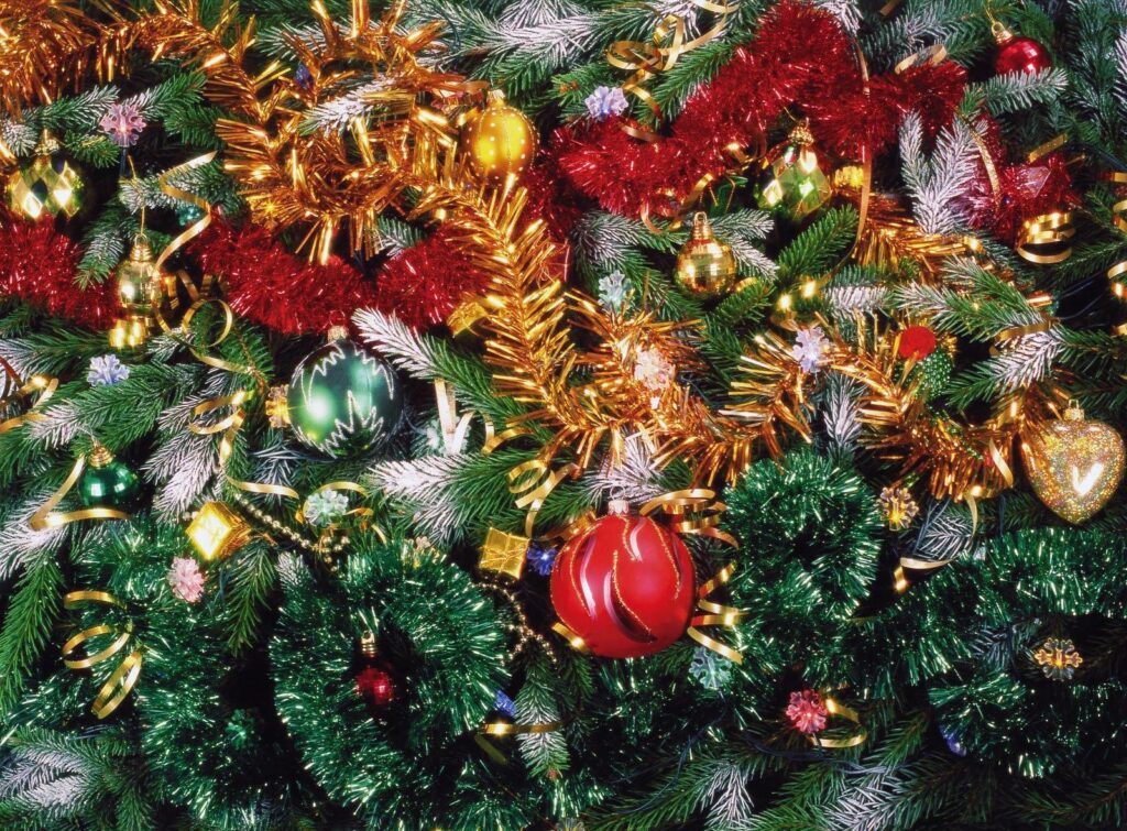 Vibrant Christmas Tree Wallpaper: Festive Holiday Decorations Background