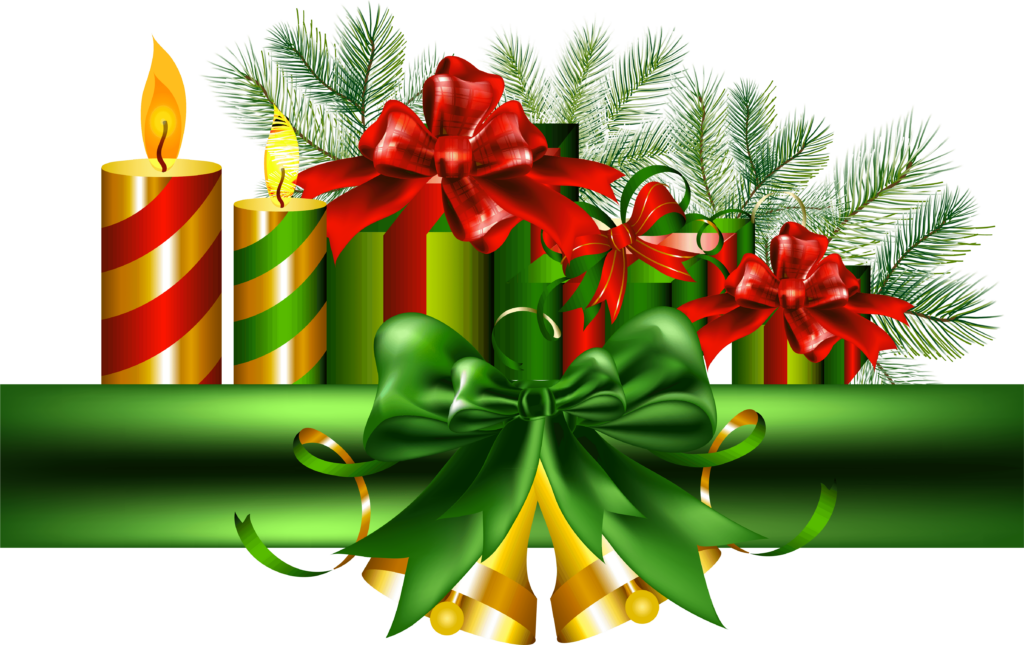 Vibrant Christmas Wallpaper: Candles, Pine, Red Bows & Golden Bells