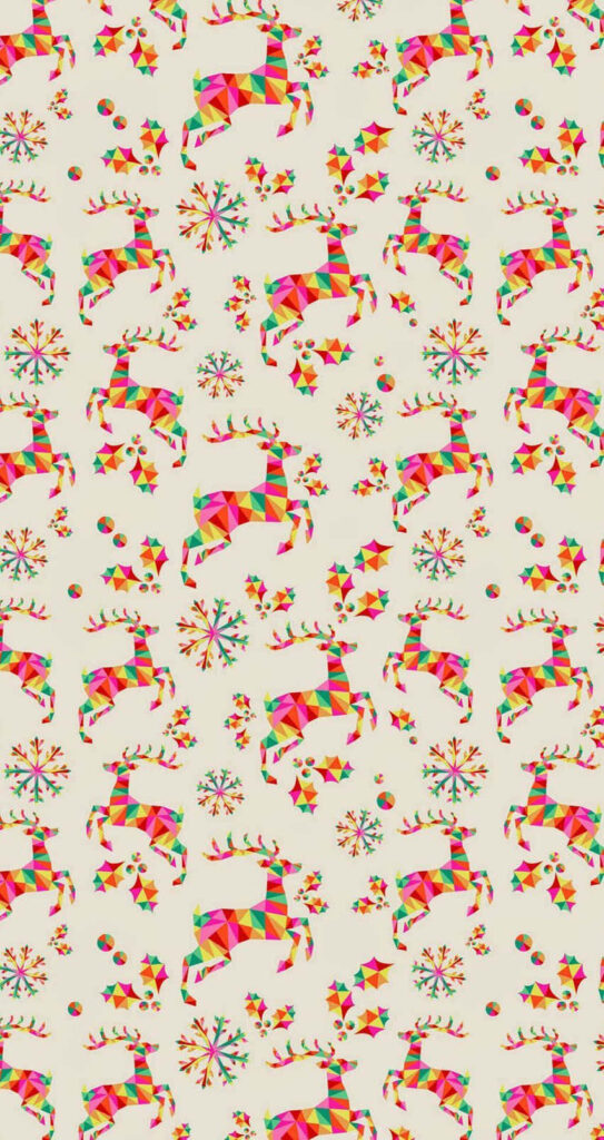 Vibrant Christmas Wallpaper: Geometric Reindeer & Snowflakes Background